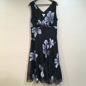 dressbarn Black and White Floral Midi Dress